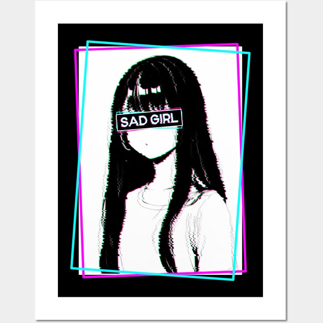 Aesthetic Vaporwave Retro Sad Girl Anime Wall Art by TenchiMasaki